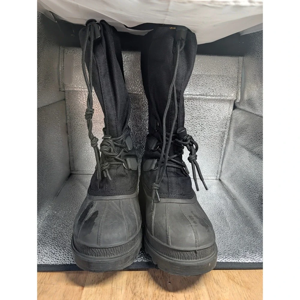 Kamik Canada Mens Black Winter Snow Boots Waterproof Rubber Nylon Size 7